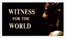 A buddha statue with the words witness for the world.