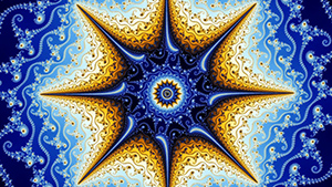 A blue and yellow star on a blue background.