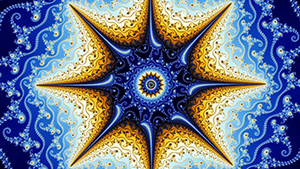 A blue and yellow star on a blue background.