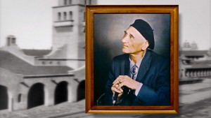 A framed picture of a man with a hat.