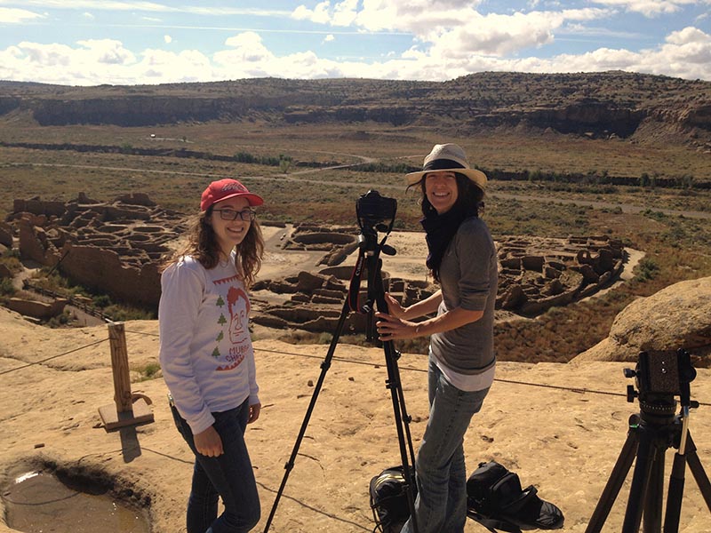 NMPBS KNME Rachel Hendrix, Tara Walch filming on location at Chaco Canyon