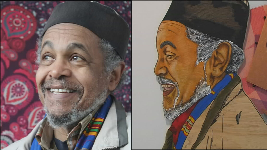 A side-by-side image of a person and a drawing of that person