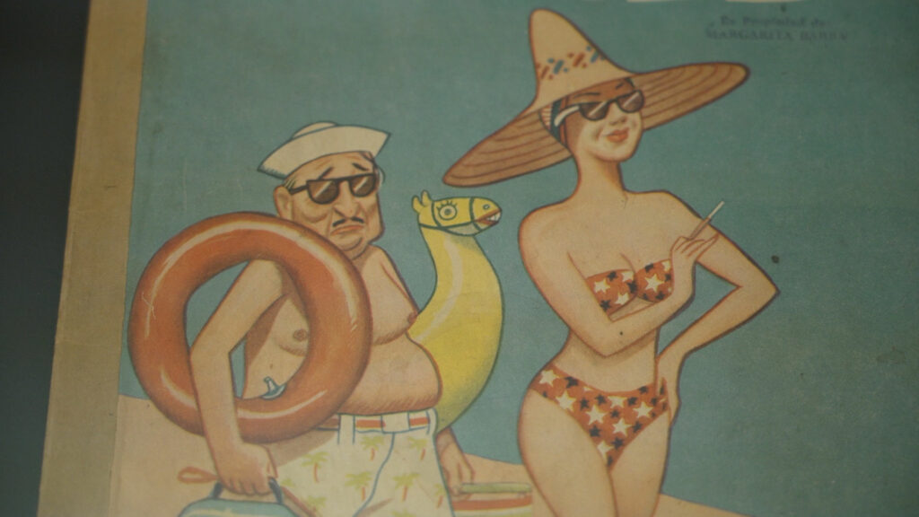 A caracature of a man and woman going to the beach