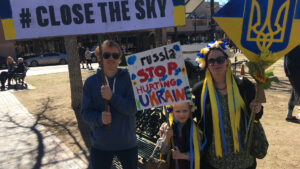 Katya Reka and her family at the Ukraine March at Santa Fe Plaza