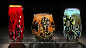 Three glass vases made by Lillian Pitt.
