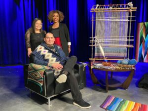 Navajo Weaver Venancio Aragon with Maliaq Kairaiuak and ¡COLORES! Host Ebony Isis Booth.