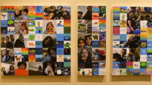 A collage of Marie M. Hughes Elementary students' art and photographs depicting themselves and the Rio Grande.