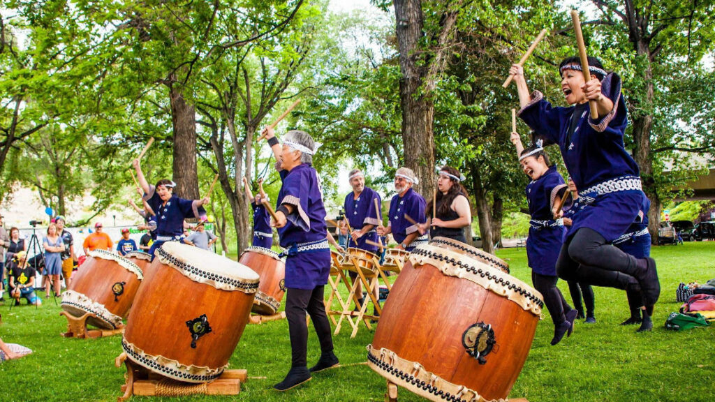 Traditional Japanese drumming group Taiko Tsurunokai.