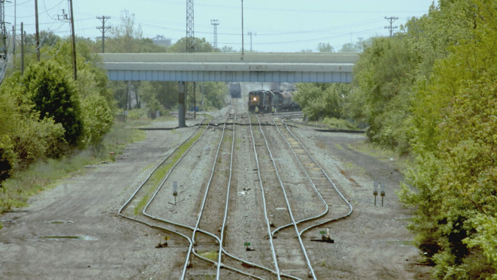 A train on a train track.