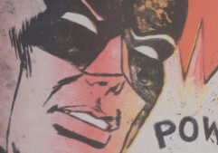 A comic book illustration of batman with the word pow.