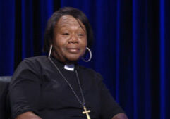 Reverend Margaret McFadden sitting for an interview with COLORES.