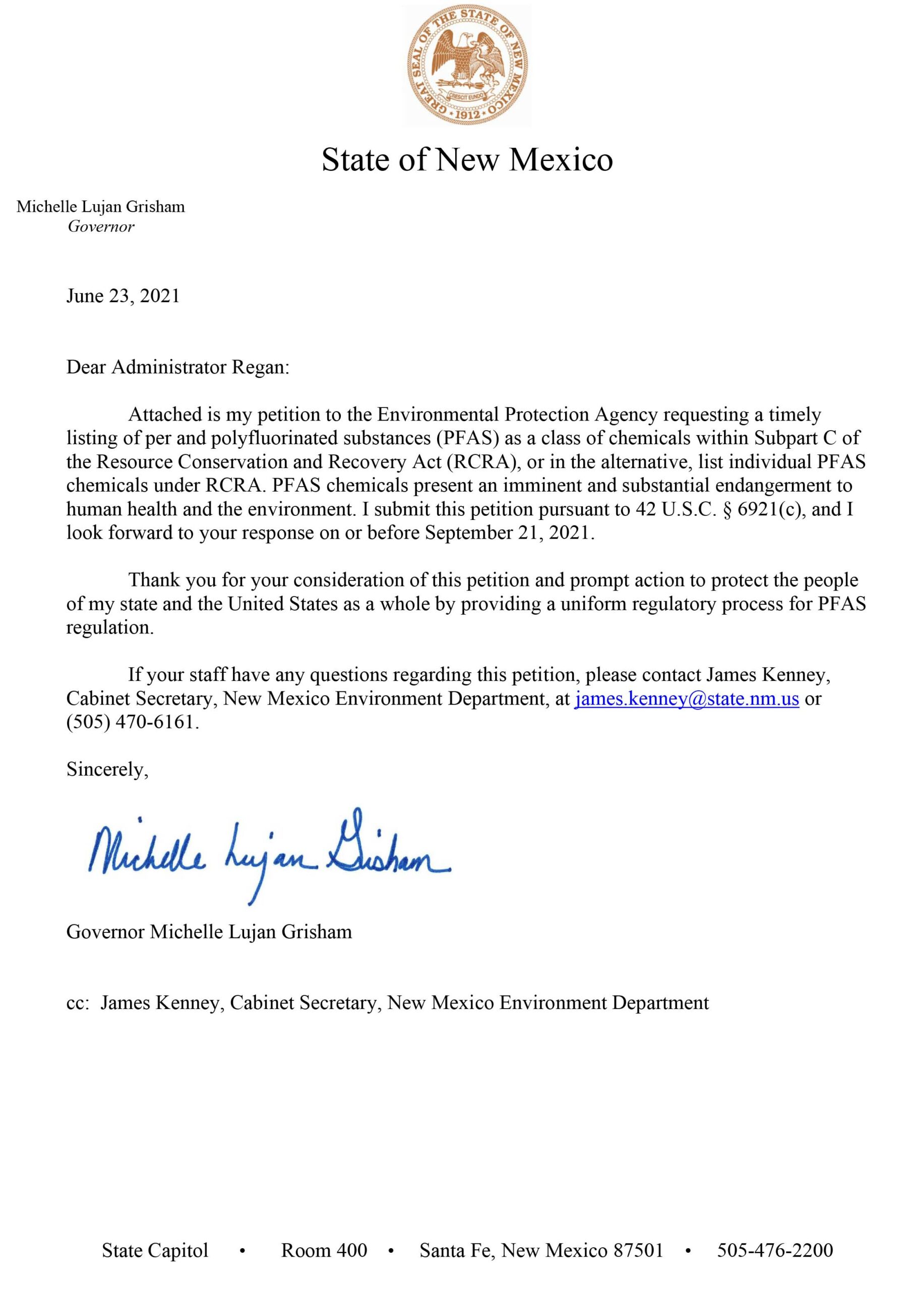 Governor Letter to EPA for PFAS Petition