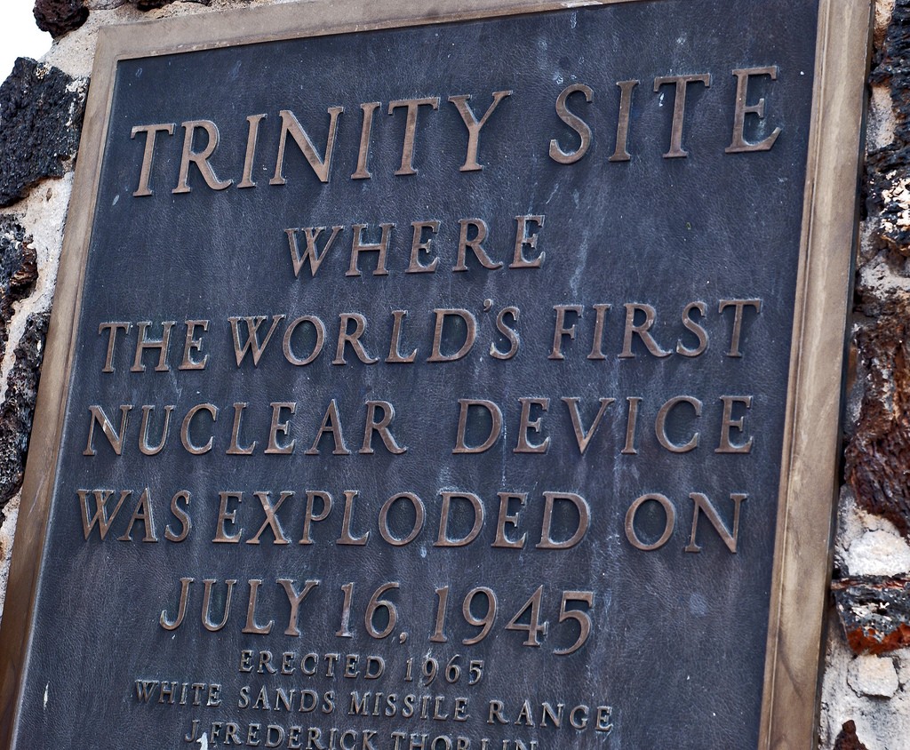 A plaque that says trinity site where the world's first nuclear device was exploded on july 5th, 1945.