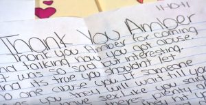 A thank you note written by a girl.