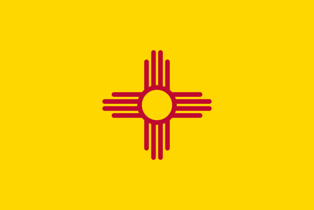 The flag of new mexico on a yellow background.