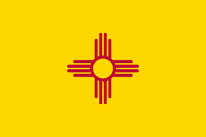 The flag of new mexico on a yellow background.