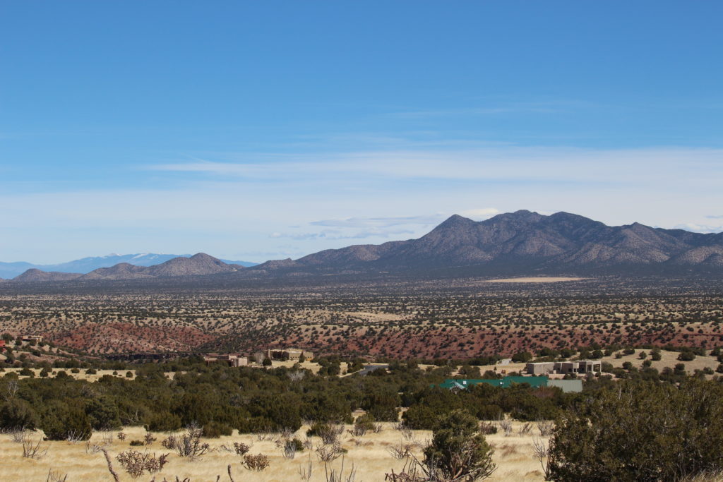 A mountain range in the distance.