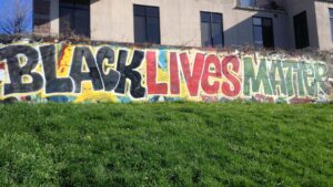 A mural reading "BLACK LIVES MATTER".