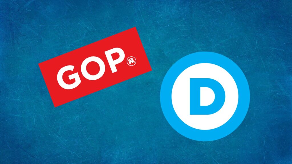 Composite of logos for the GOP and DNC.