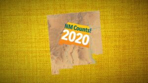 Satellite view of New Mexico, with superimposed label "NM Counts! 2020".