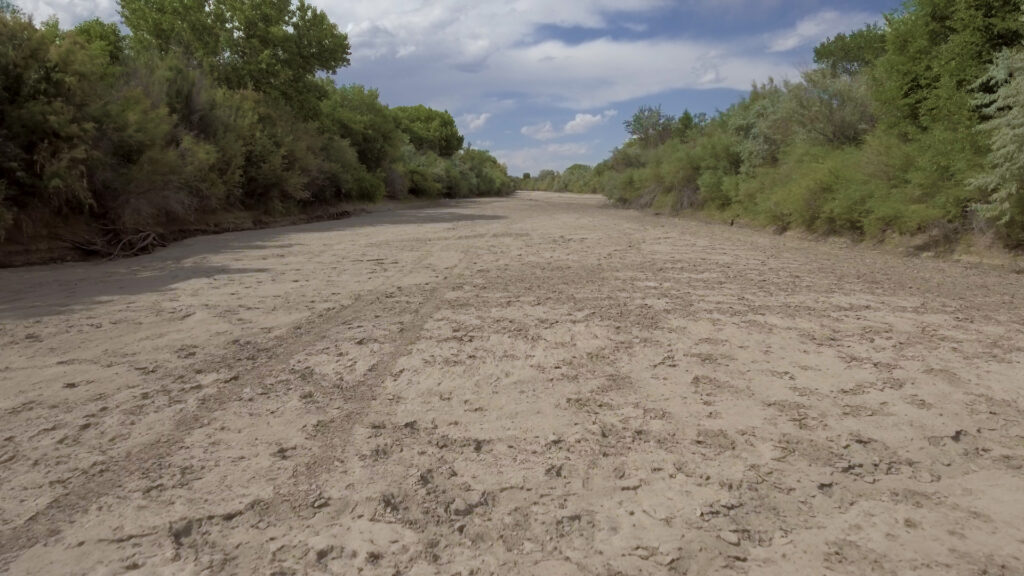Low view of a dry Rio Grande.