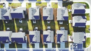 Overhead view of houses in a culdesac.