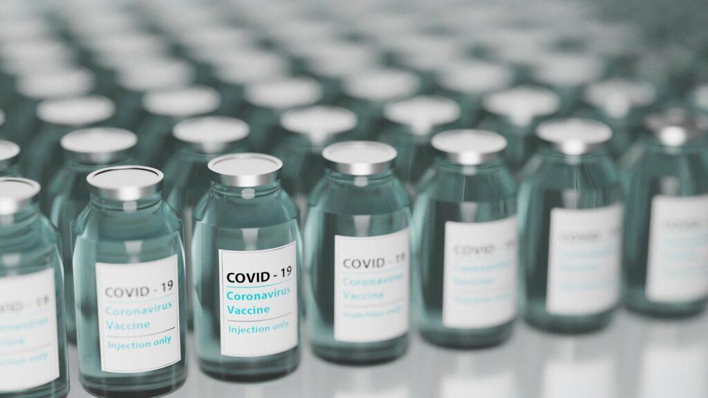 Close-up of vials of "Coronavirus Vaccine".