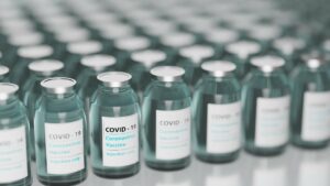 Close-up of vials of "Coronavirus Vaccine".