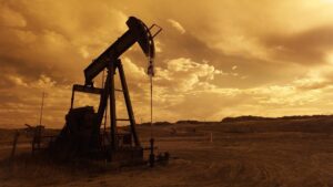 An oil pump at work in the desert.