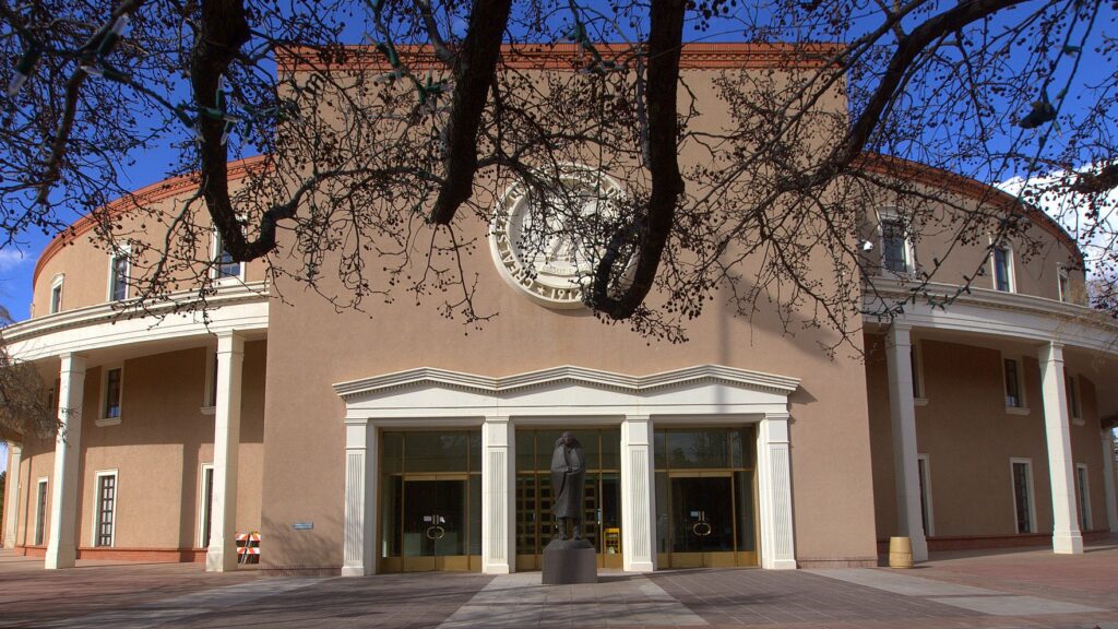 Front view of the New Mexico Roundhouse.