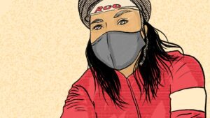 Illustration of person wearing a facemask.