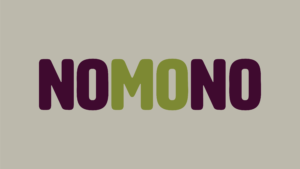 Purple and green text reading "NOMONO".