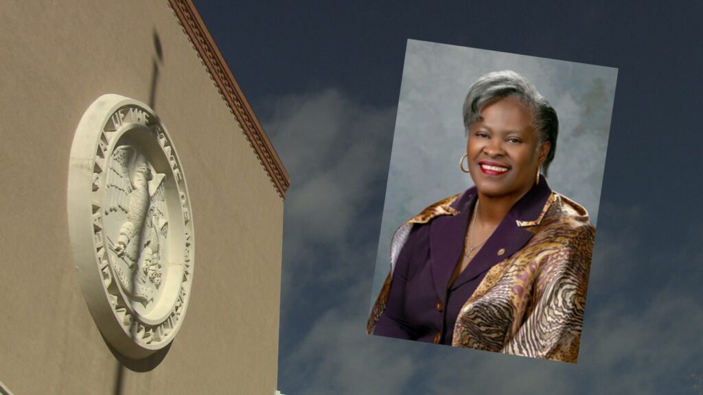 Composite of portrait of Williams Stapelton, along with the Santa Fe Roundhouse.