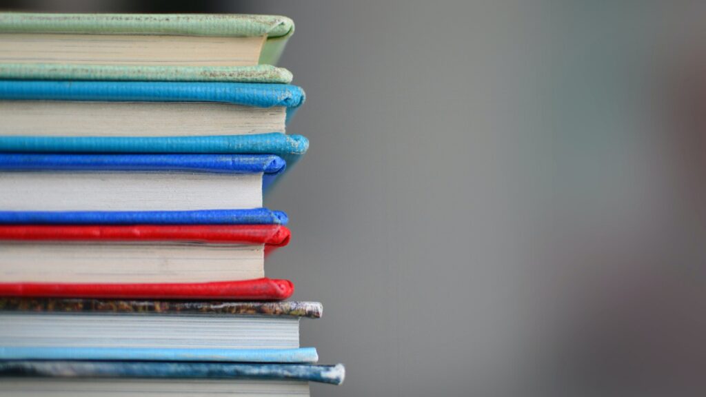A stack of colorful books.