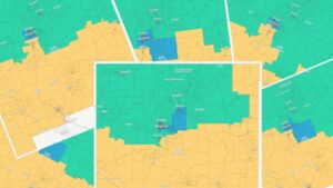 Yellow and Green Maps of New Mexico showing Redistricting Zones