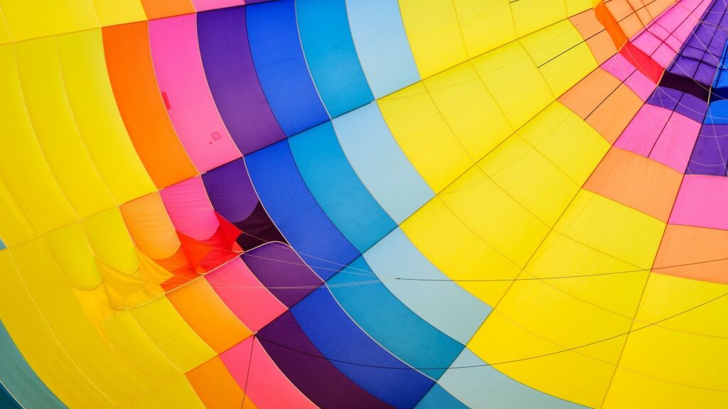 Inside fabric of a colorful hot air balloon