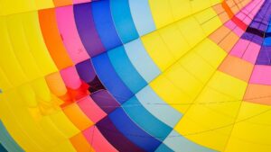 Inside fabric of a colorful hot air balloon