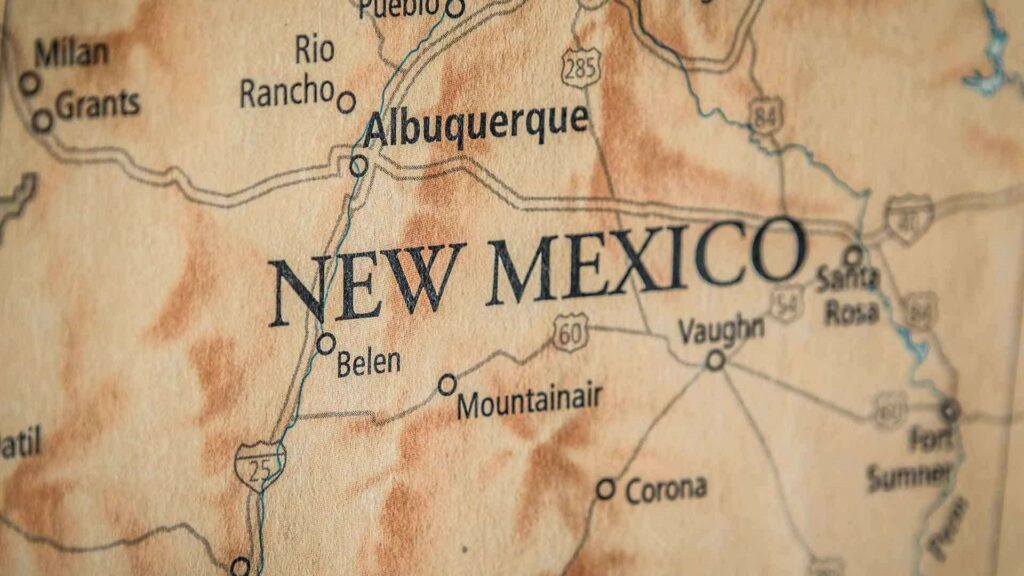 Close-up of a map of New Mexico.
