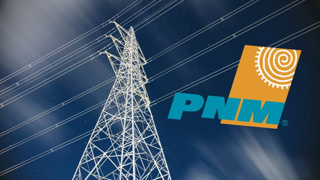 Telephone lines in the sky with PNM's logo superimposed.