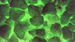 A pile of green glowing rocks.