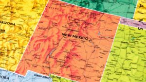 A colorful map of the united states zoomed into New Mexico.