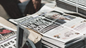 A stack of newspapers.