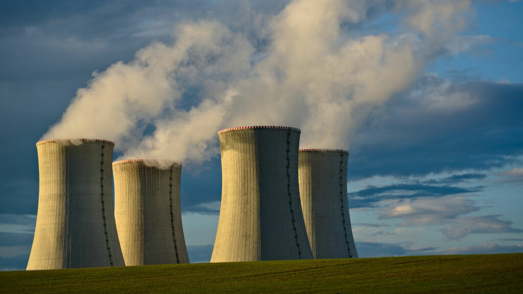 Four nuclear smoke stacks.