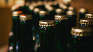 The tops of beer bottles.