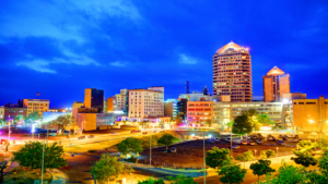 A vibrant photo of downtown city of Albuquerque.