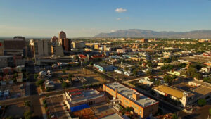 An aerial view of the city of santa fe, new mexico.