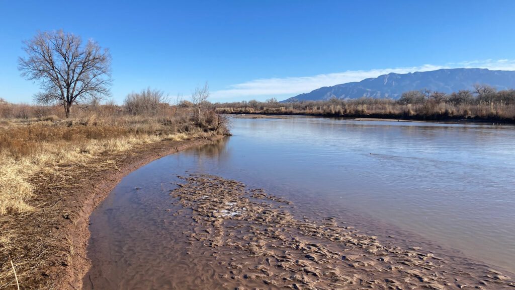 The Rio Grande river with a little bit of water flowing down it.