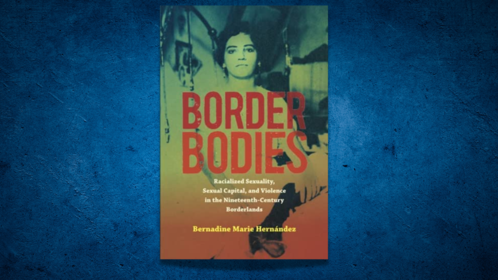 The cover of the book "Border Bodies" on top of a blue background.