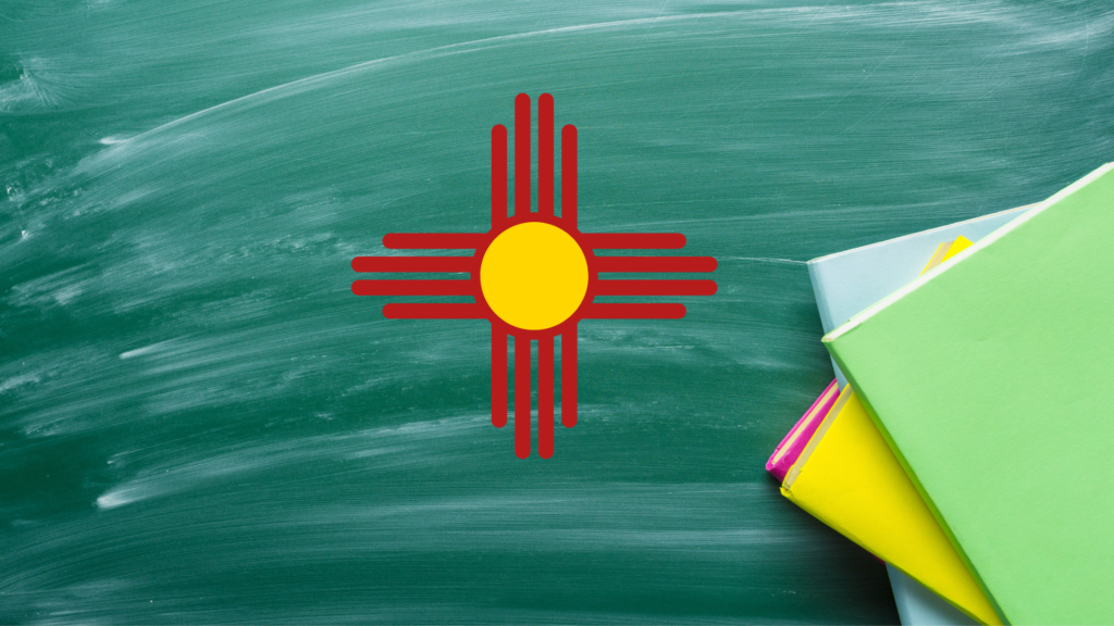 A green chalkboard with the new mexico flag on it.