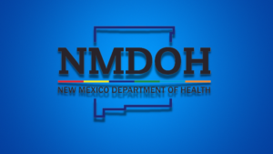 The new mexico department of health logo on a blue background.
